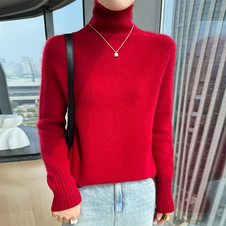 2025一线七针高领子花型袖子针织衫百搭简约,针织衫/毛衣,美轩羊绒
