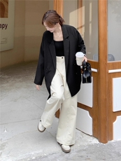 休闲薄款西服黑色翻领宽松西装外套秋，女装西装，2C033