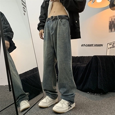 男女高街中性风复古蓝直筒显瘦牛仔裤宽松阔腿裤N6049-P45，男装牛仔裤，星座308B-1