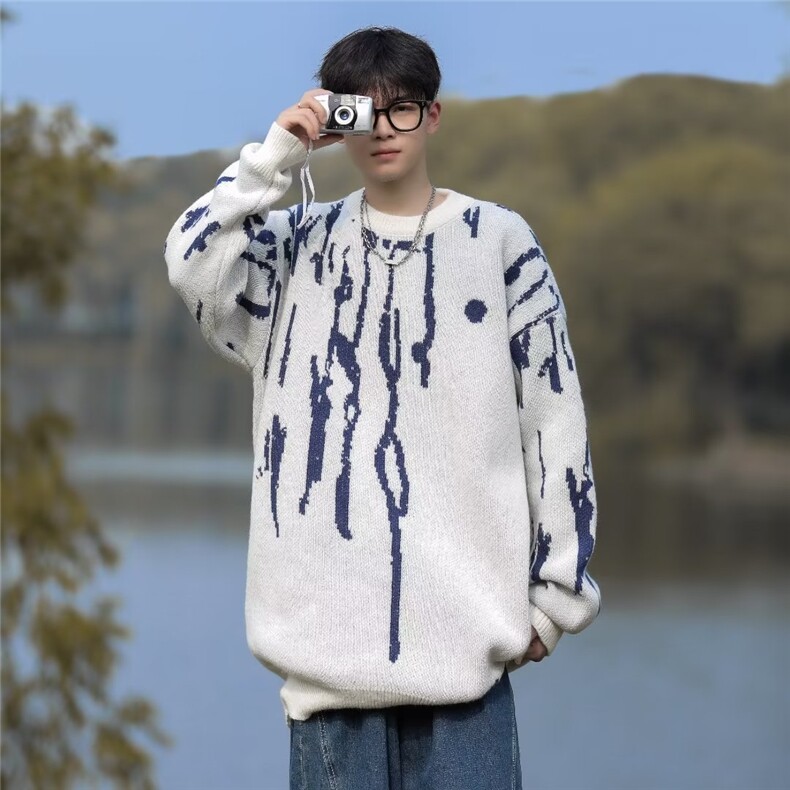 扎染毛衣男秋冬美式慵懒风圆领针织衫BM622-P45,男装针织衫/毛衣,星座1109-3