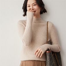 秋冬新款坑条山羊绒衫女半高领套头羊绒毛衣修身内搭针织打底衫，女装羊绒衫，蒂暖羊绒