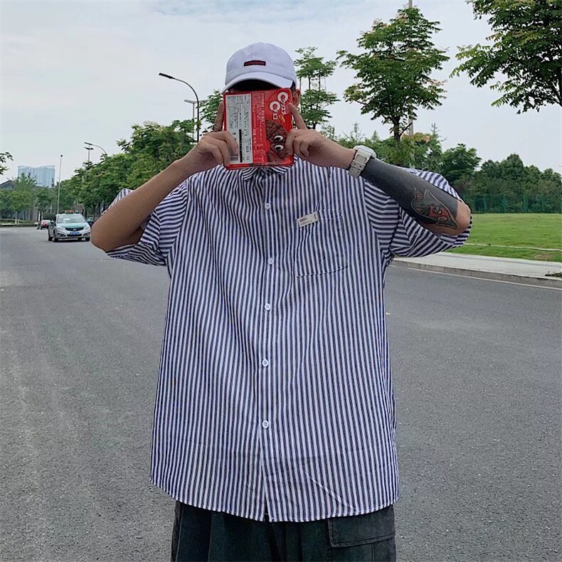 夏季新款衬衫潮流慵懒男方领衬衫P28图片