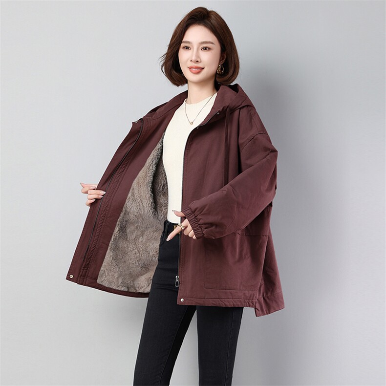 2025年新款冬季加绒加厚连帽款派克服常规长袖纯色拉链2590款，女装派克服，秋牧寒烟