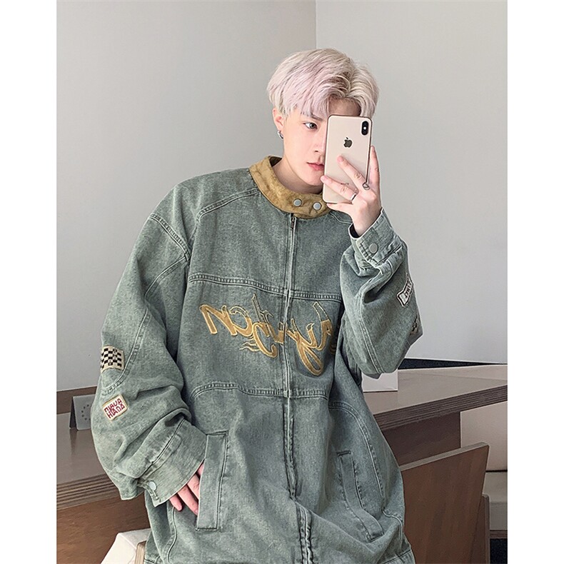 牛仔外套男春秋季美式潮牌水洗复古做旧宽松机车夹克J86355-p78，男装夹克，星座1008
