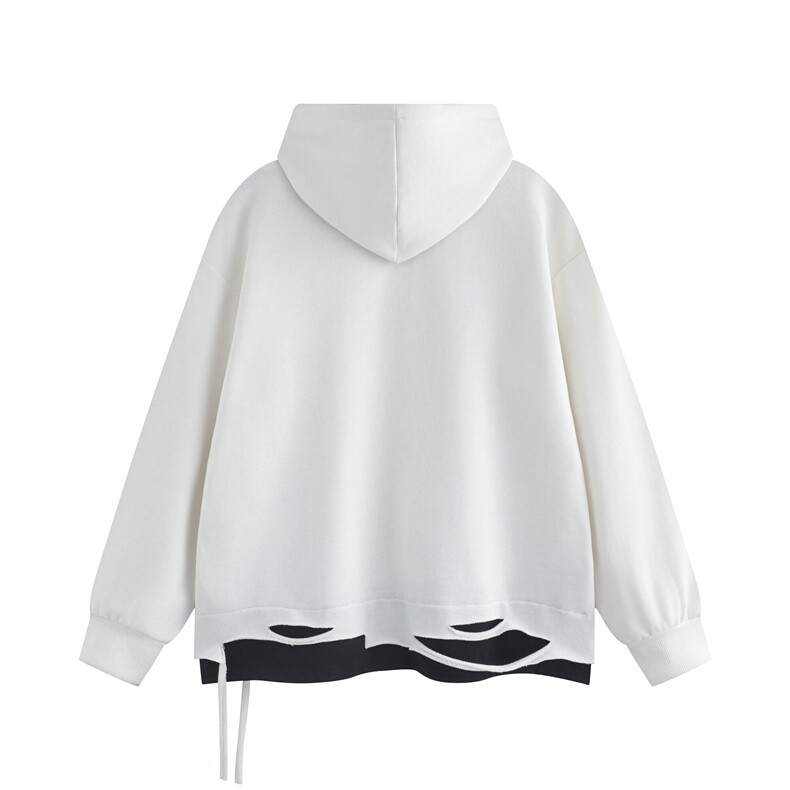 光板得物/唯品二开下摆割烂假两件连帽卫衣配项链CT04TP50,男装卫衣,电商A247B