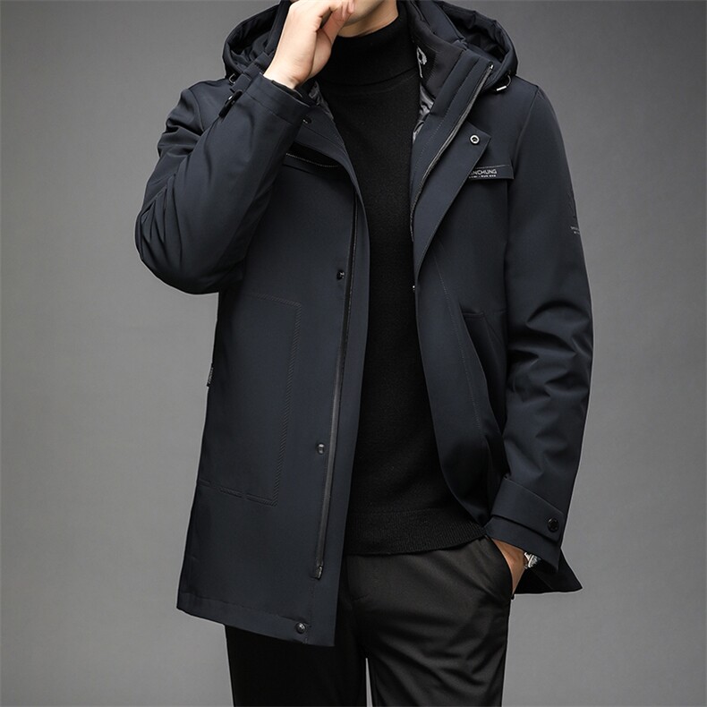 冬季中年男士羽绒服中长款爸爸冬装可卸帽外套潮QLMF8628-P330，男装羽绒服，电商B212（原钱塘6029）