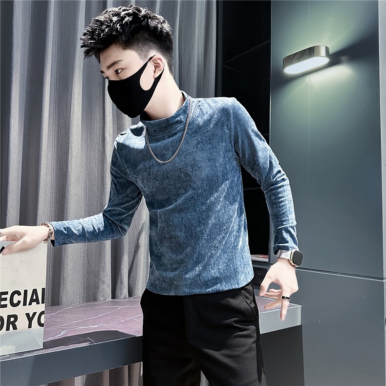 痞帅半高领满天星烫钻长袖体恤社会小伙店主风301C-CT07-P58控78,男装T恤,星座301C（原B323）