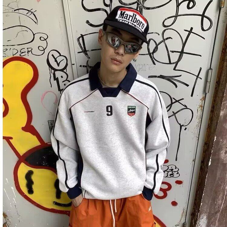 5367-P48美式潮牌复古帅气高街宽松撞色机车POLO领卫衣外套，女装卫衣/绒衫，星座617A-2