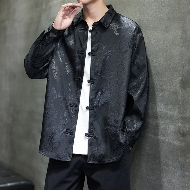 2026春装新款厚款 龙纹长袖衬衫外套 风盘扣唐装汉服2536-P60图片