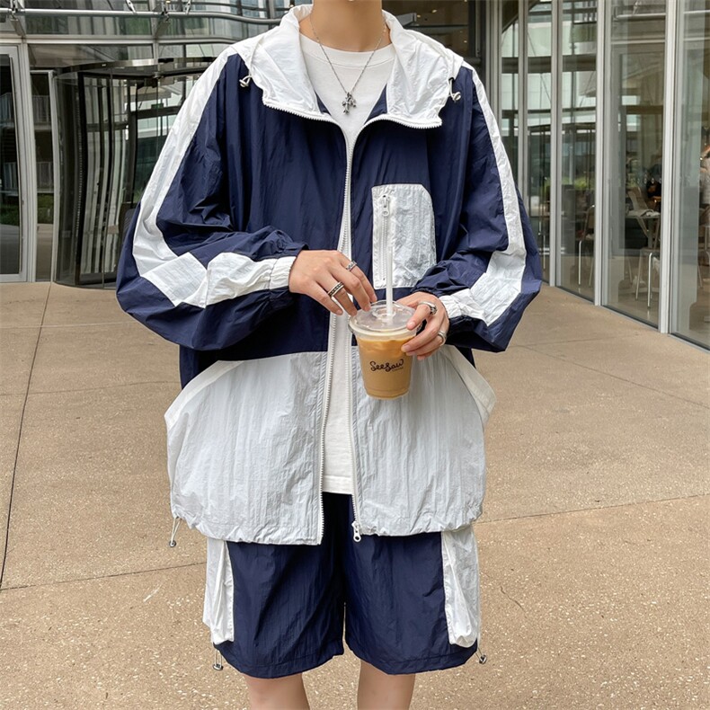 夏季夹克衫防晒服套装运动风撞色时尚防晒衣男XZ514-2-1610-P98,男装防晒衣,星座514-2(原B239)