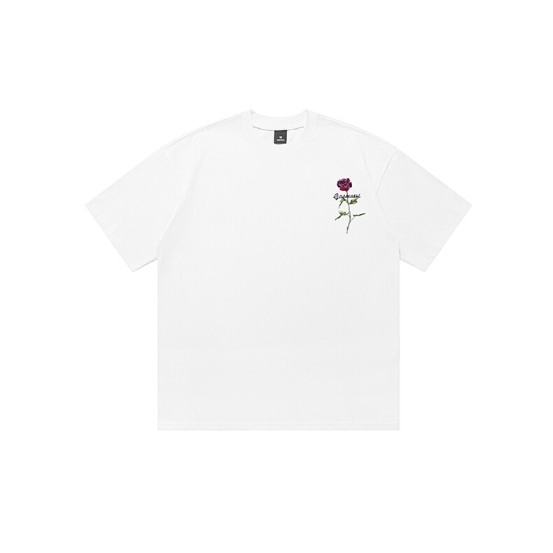 网图有货美式复古刺绣玫瑰花情侣t恤男女原创宽松上衣A408-P35,男装T恤,星座1505