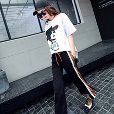 【捡漏特惠】琛系列秋女松紧腰条杠侧边开叉运动裤~品牌566，女装套装/套裙，天丝秀