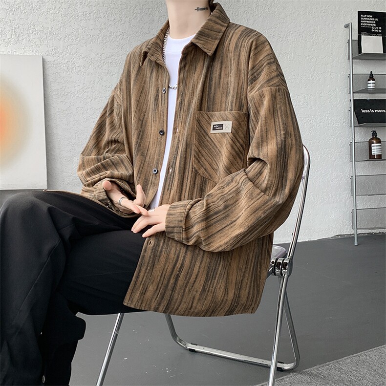 衬衫男秋季新款港风宽松大码灯芯绒扎染长袖衬衣CS3097-P42，男装衬衫，星座214-3