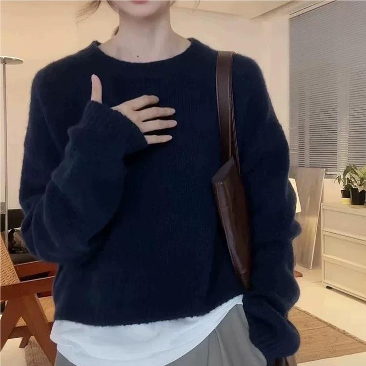秋冬季羊毛休闲时尚通勤内搭百搭圆领简约羊毛衫,女装羊毛衫,圣旺供货