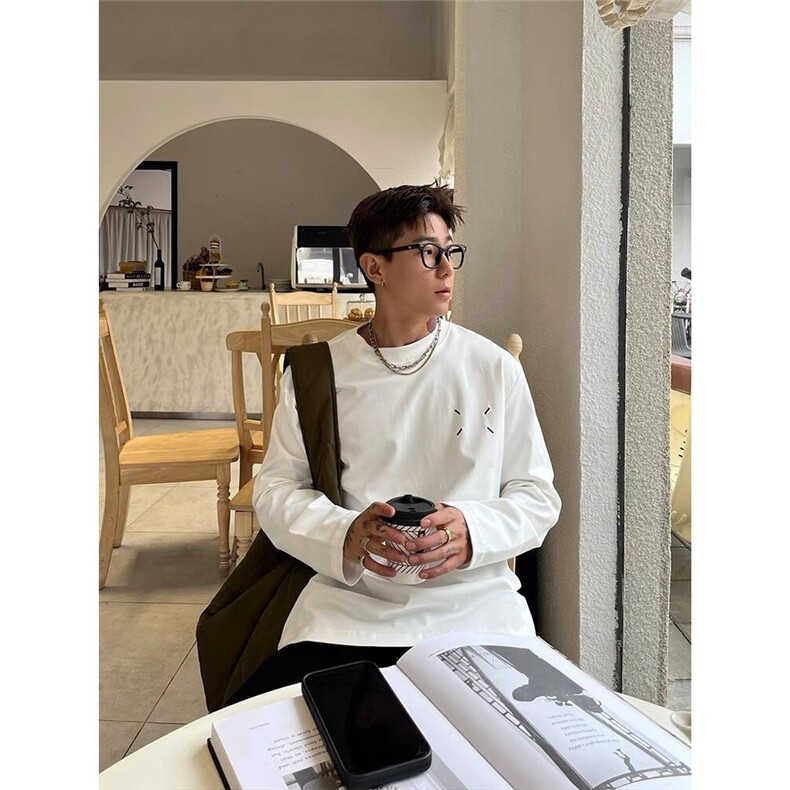 美式复古长袖t恤男女高街时尚潮牌潮流纯棉韩版宽松百搭体恤上衣,男装T恤,星座1210-1