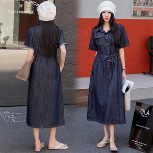 欧洲站2025夏装新款明线设计衬衫牛仔裙女长款薄款天丝牛仔连衣裙图片