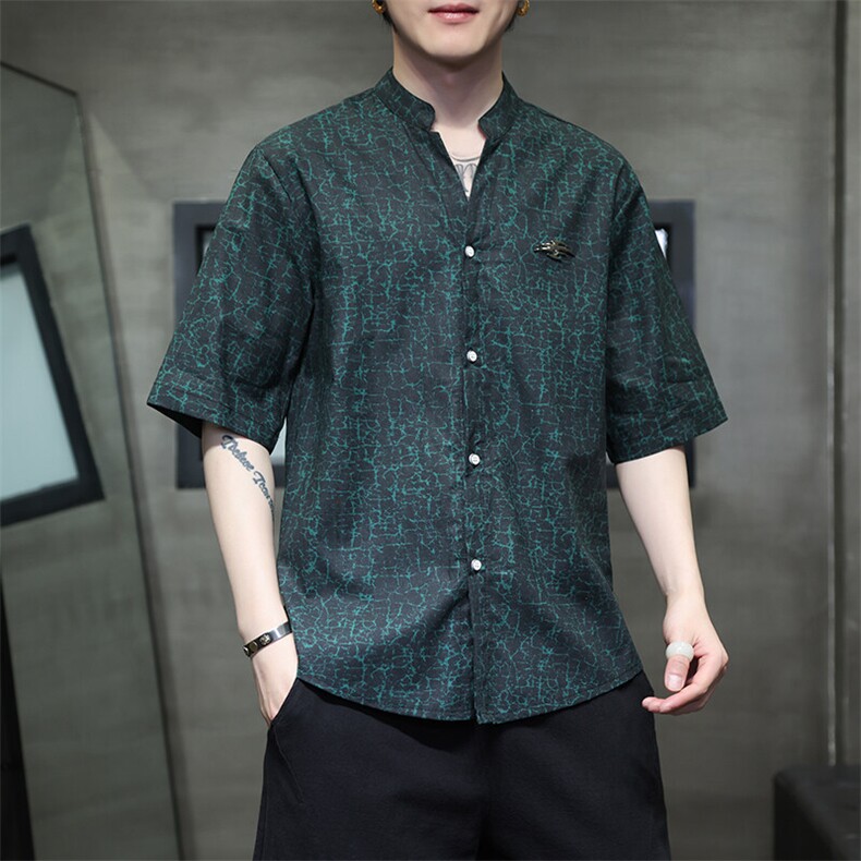 夏季新中式风潮T恤短袖防香云纱龟裂纹汉服唐装T2418-P58,男装T恤,电商A227