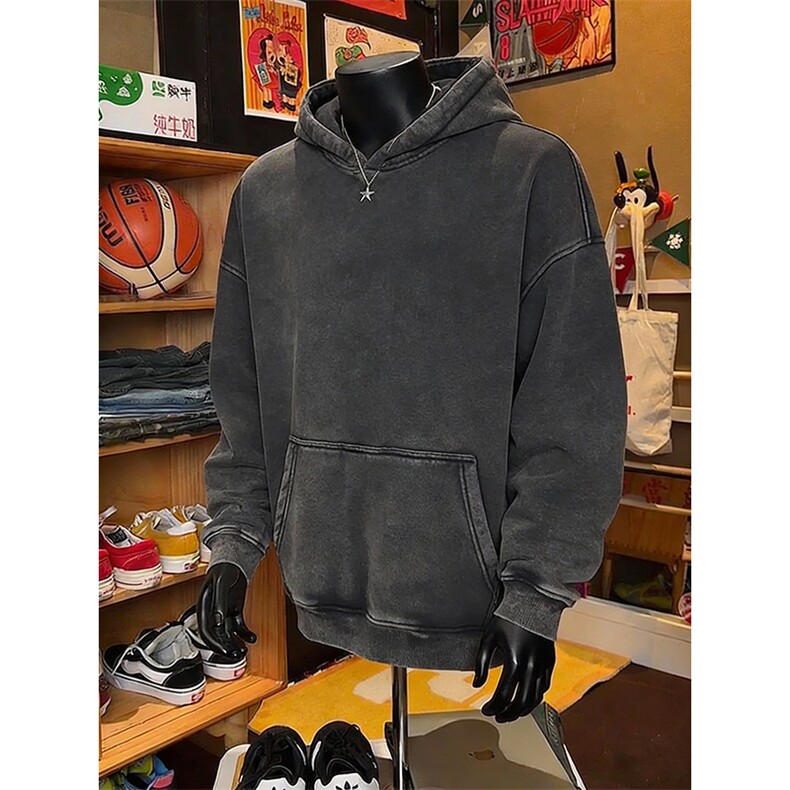 得物抖音高品质二开26春装重磅做旧炒雪花纯色连帽水洗卫衣CM16,男装卫衣,电商A486