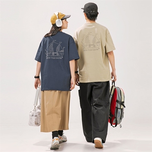 2025夏季新款男装日系潮牌纯棉印花圆领宽松短袖休闲T恤T958-F48