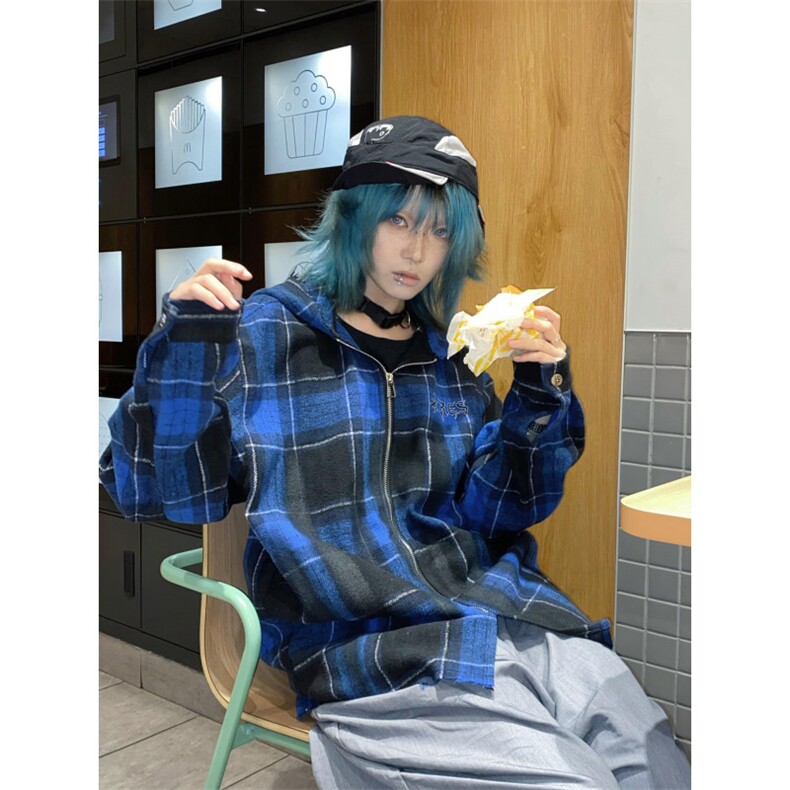 【有货】连帽格子衬衫男高级感痞帅美式拉链夹克外套C300CC-特P55图片