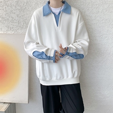 8XL-M美式拼接新款翻领高级感衬衫领运动上衣长袖卫衣男WY26P68，男装衬衫，电商D206-1