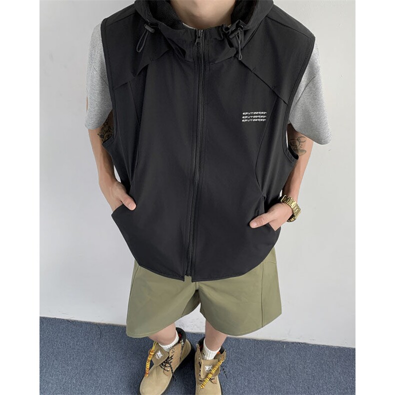 日系山系户外连帽马甲男肌理感坎肩口袋拉链机能风外套,男装背心/马甲,星座410-6（原星座1304-1）