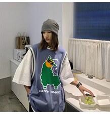 中性2022夏季新款设计感动物图案小领口条纹T恤T615P40控58，女装T恤，A247A