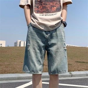 美式高街ins牛仔短裤男女夏季潮流学生痞帅破洞五分裤子SD54-P35图片