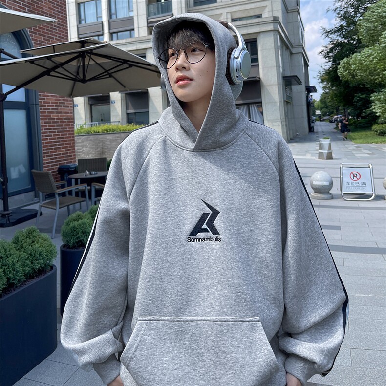 主推港风复古织带运动连帽刺绣情侣卫衣重磅外套男女G1065P58，女装短外套，电商A339