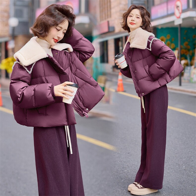 毛绒拼接翻领羽绒服女2025冬季新款休闲宽松短款超好看白鸭绒外套,女装羽绒服,慧尚依恋