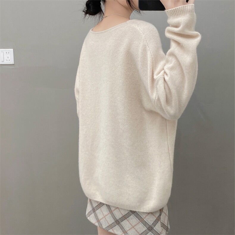 随性好穿~细腻亲肤Ding奢baby小山羊绒衫女V领宽松慵懒阔版毛衣,女装羊绒衫,织绒羊