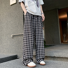 泡泡纱透气蓝色格子休闲裤YK313特批28面料：棉%聚酯纤维75%，男装休闲裤，电商A429