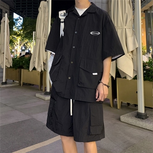 港风23新款夏季时尚开衫工装短袖垂感短裤套装TZ613801P75控98图片