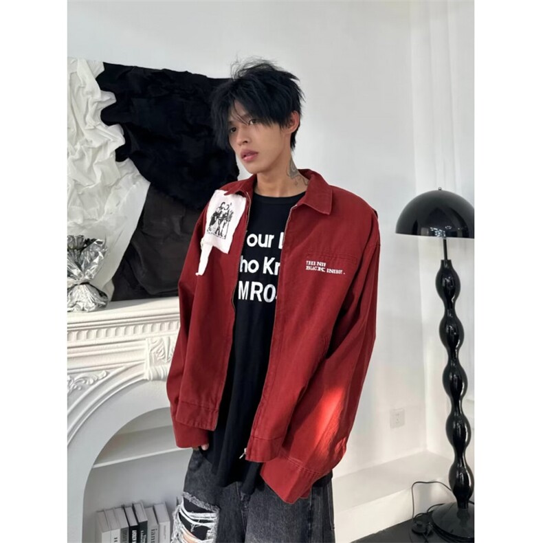 美式复古情侣宽松翻领夹克男士春秋季痞帅复古W0325-P70，男装夹克，星座1109-4