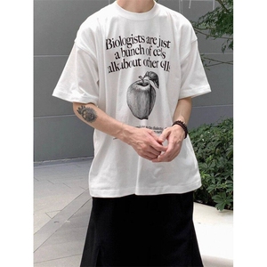 Q306-P35 高街艺术t恤短袖白色宽松夏季字母印花纯棉潮牌上衣服图片