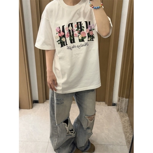H1024-P38高版本#【内里铺布/刺绣+烫钻】包边拉肩休闲短袖T恤图片