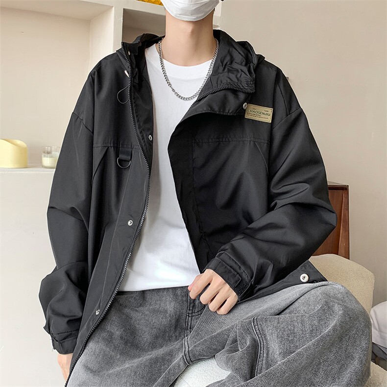 港风男高领连帽夹克魔术贴冲锋衣外套JK426 P60图片
