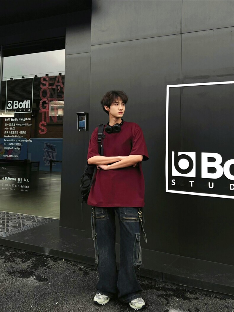 抖音得物品质!精梳棉重磅纯色短袖t恤宽松打底衫,男装T恤,星座310A-4