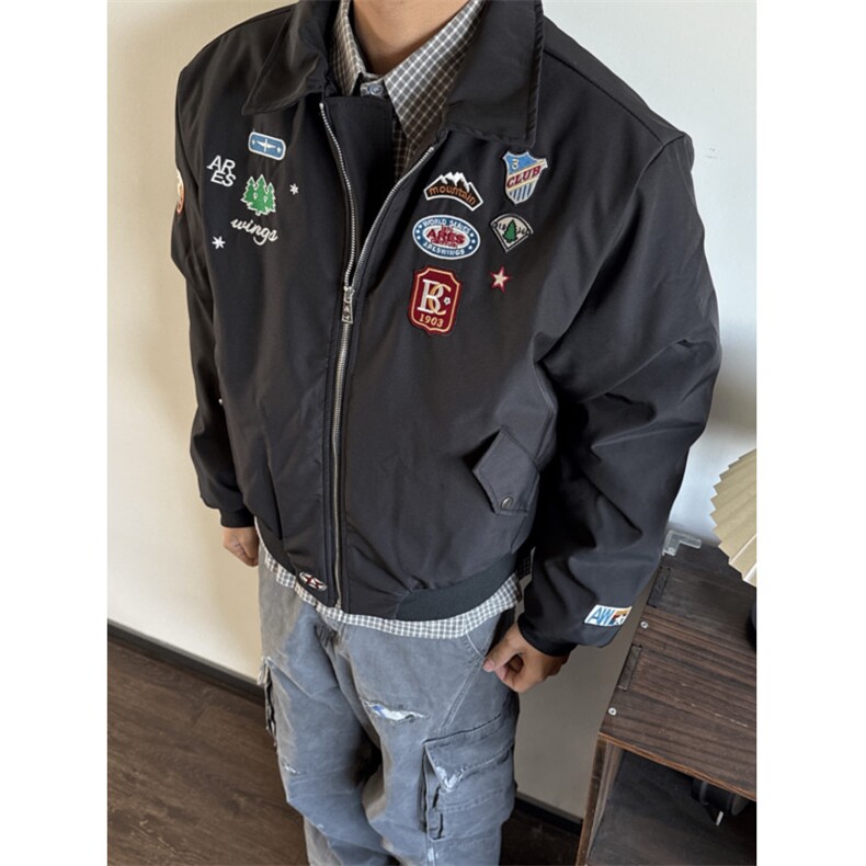 美式复古徽章刺绣小标飞行夹克男女小众休闲百搭派克服,男装夹克,四季星座505