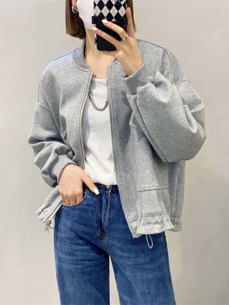 春季新款棒球领下抽绳设计拉链外套，其它，日の谷
