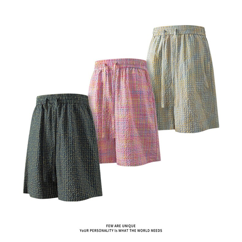 格子泡泡纱短裤 5X1054-TP25不夏季宽松速干运动中裤男女图片
