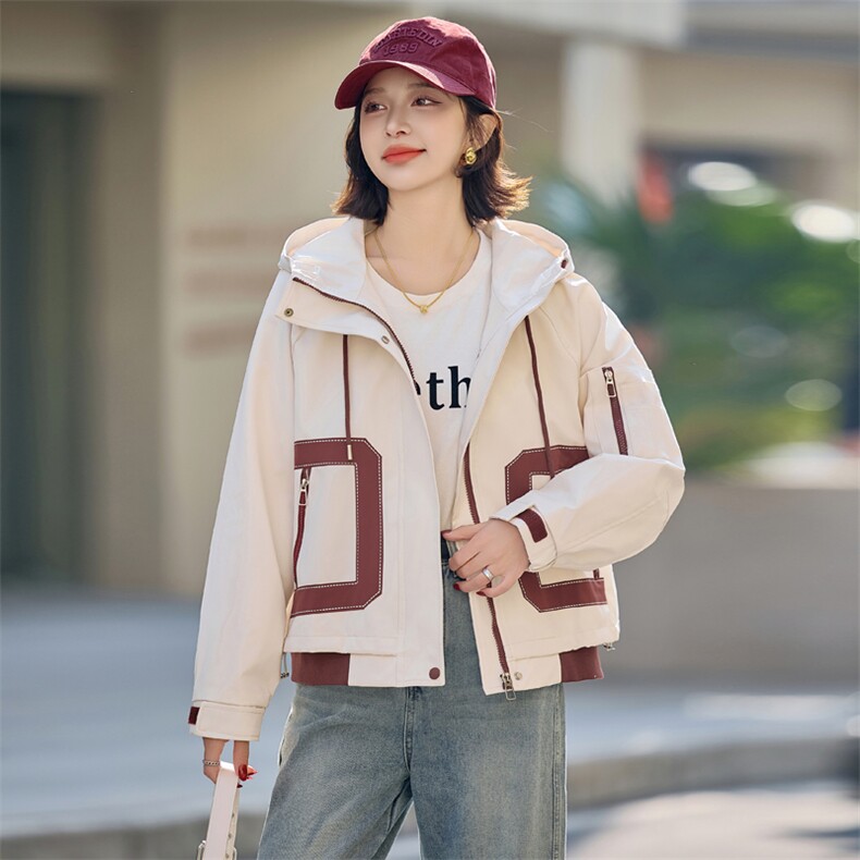 时尚休闲冲锋外套女装2025春秋季新款高级感超好看工装小个子夹克,女装短外套,靓星雨