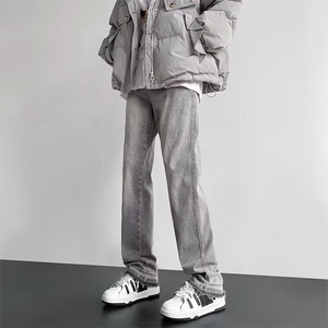 烟灰色牛仔裤男直筒修身欧美潮牌vibe男生休闲秋冬长裤23008-p56图片