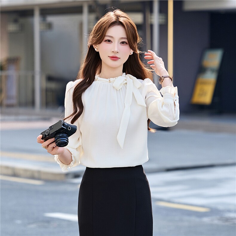 BAO现货2026春季新款时尚气质优雅立领减龄显瘦长袖百搭衬衣,女装衬衫,卡杰菲