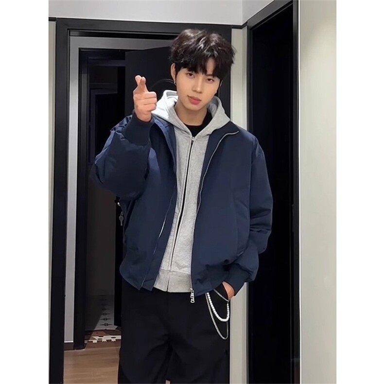 藏青色飞行夹克棉服男款冬季加厚廓形棉衣外套cleanfit,男装夹克,星座506A