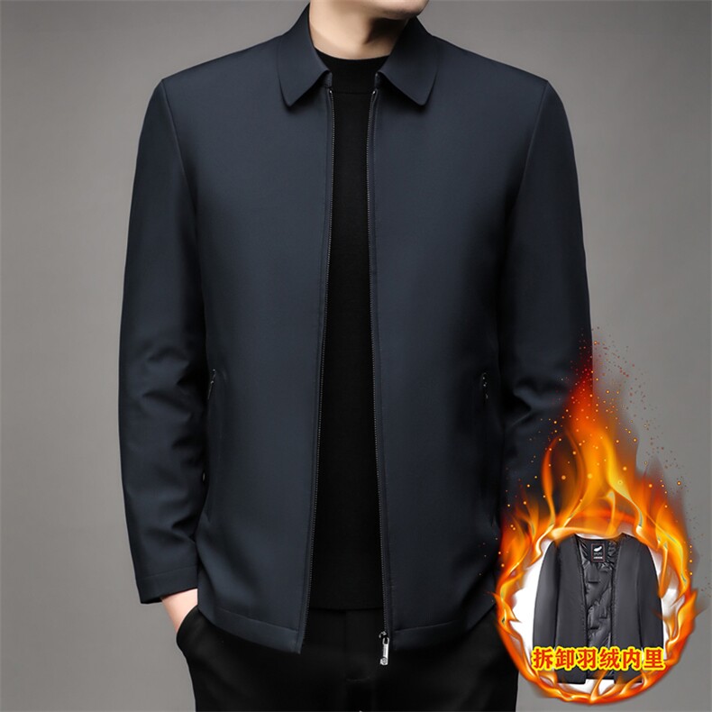 冬季加厚羽绒服男中年爸爸商务休闲夹克可拆卸白鸭绒翻领领导外套图片