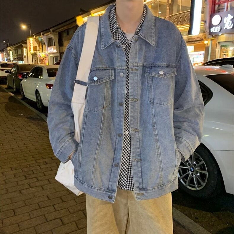 牛仔外套男秋季高街潮牌休闲夹克港风帅气JW08P65图片