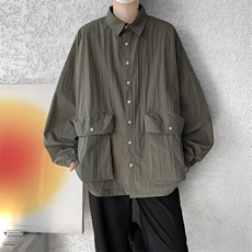 8XL-M春夏廓形衬衫防晒外套特大码多口袋复古慵懒衬衣JK5203/P50，男装夹克，电商B238