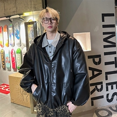 pu皮质连帽男女款衣棉服男士冬季新款加厚保暖外套男-M8008-P105，男装皮衣，电商A006