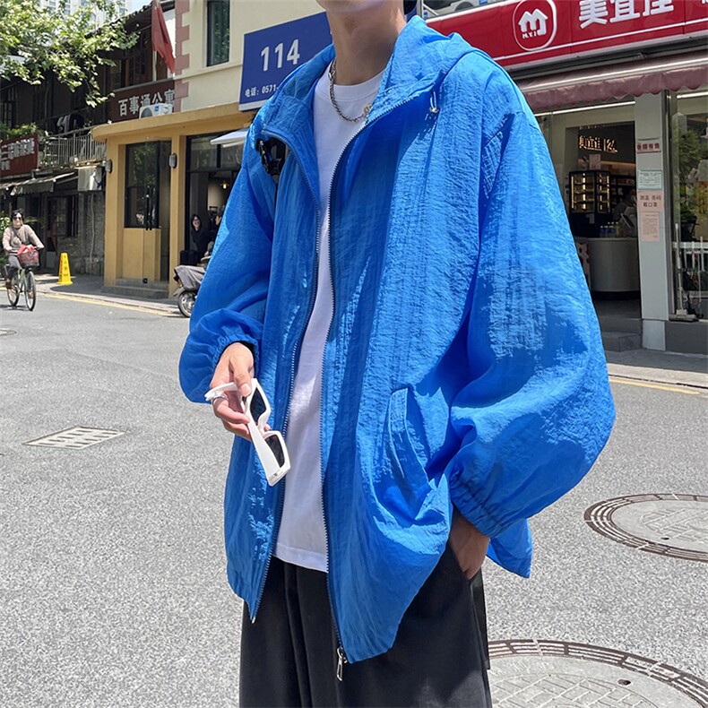 港风冰丝防晒衣男薄款连帽夹克男户外潮牌防晒服男FS7778P45控68图片